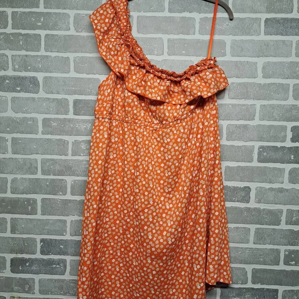 Lane Bryant Confetti Knee Dress Womens Plus Size 16 Orange‎ One Shoulder Ruffle